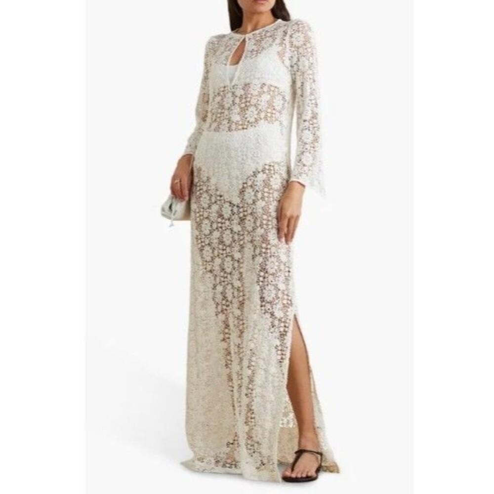 Nili Lotan Della Cotton Corded Lace Maxi Dress Long Sleeve White Sheer S 287127
